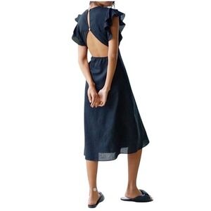 ANTHROPOLOGIE Charlie Holiday Linen Flutter Sleeve Midi Dress SZ 6 Black Resort